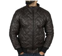 Leather Company Men's Puffer Quilted Bomber Real Leather Jacket - Brown - Medium