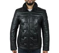 Leather Company Men's Quilted Padded Real Leather Safari Coat - Black - X-Large