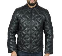 Leather Company Men's Quilted Puffer Padded Biker Real Leather Jacket - 5XL