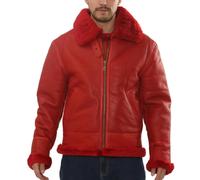 Leather Company Men's Red Shearling B3 Bomber Leather Jacket - X-Large