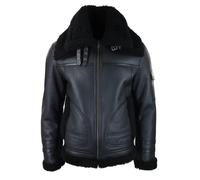 Leather Company Mens Shearling Sheepskin Coat Zipped Flying Jacket Black Winter Warm Fur - X-Small
