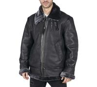 Leather Company Men's Sheepskin Leather B3 Flying Aviator Jacket Black Grey Fur - X-Small