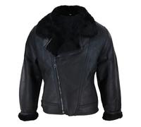 Leather Company Men's Sherling Cross Zip Sheepskin B3 Pilot Warm Winter Jacket - Black - 5XL