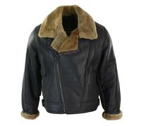 Leather Company Men's Sherling Cross Zip Sheepskin B3 Pilot Warm Winter Jacket - Brown - 5XL