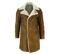 Leather Company Men's Sherling Sheepskin Tan Brown 3/4 Overcoat Winter Warm - Small