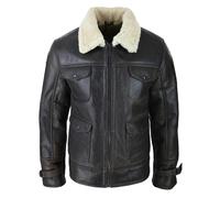 Leather Company Men's Sherling Sheepsking Jacket Brown Military Warm Winter Brown Cream - X-Small