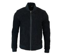 Leather Company Men's Suede Leather Varsity Bomber College Jacket Classic Camel Black - Black - Small