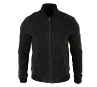 Leather Company Men's Suede Leather Varsity Bomber College Jacket Classic Camel Black - Brown - Medium
