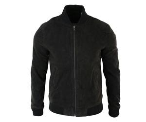 Leather Company Men's Suede Leather Varsity Bomber College Jacket Classic Camel Black - Brown - Medium