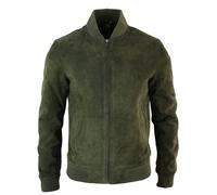 Leather Company Men's Suede Leather Varsity Bomber College Jacket Classic Camel Black - Olive - Large