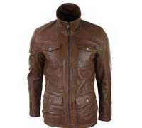 Leather Company Men's Tan Brown 3/4 Jacket Leather Safari Hunting Country Coat Classic - 2XL