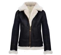 Leather Company Women's Aviator White Brown Hooded Shearling Sheepskin Leather Jacket - UK 10