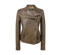 Leather Company Women's Cross Zip Brown Biker Jacket Washed Soft - UK 10