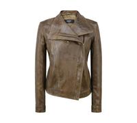 Leather Company Women's Cross Zip Brown Biker Jacket Washed Soft - UK 18