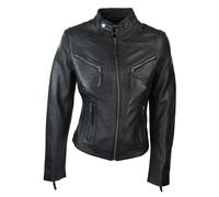 Leather Company Women's Leather Black Tan Biker Jacket - UK 16