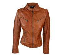 Leather Company Women's Leather Black Tan Biker Jacket - UK 18