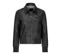 Leather Company Women's Leather Bomber Jacket Short Zipped Brown Tan Black Blue Grey - Black - UK 18