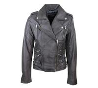 Leather Company Women's Leather Grey Short Biker Jacket - UK 16