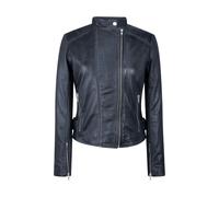 Leather Company Women's Leather Jacket Cross Zip Brando Nehru Collarless Soft - UK 16 - Navy