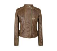 Leather Company Women's Leather Jacket Cross Zip Brando Nehru Collarless Soft - UK 18 - Timber