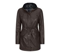 Leather Company Women's Leather Peacoat Hooded Parka Jacket Navy Blue Brown - Brown - UK 22