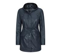 Leather Company Women's Leather Peacoat Hooded Parka Jacket Navy Blue Brown - Navy - UK 22