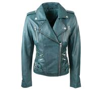 Leather Company Women's Leather Short Biker Jacket - UK 16 - Teal