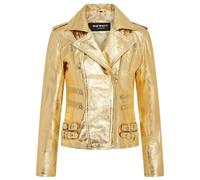 Leather Company Women's Real Lamb Nappa Leather Vintage Biker Jacket - Gold - UK 22