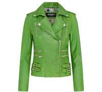 Leather Company Women's Real Lamb Nappa Leather Vintage Biker Jacket - Green - UK 8