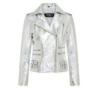 Leather Company Women's Real Lamb Nappa Leather Vintage Biker Jacket - Silver - UK 18