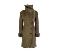 Leather Company Women's Sheepskin Jacket Suede Button 3/4 Long Trench Coat Italian - UK 14