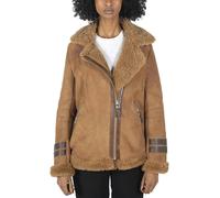 Leather Company Women's Sheepskin Leather Cross Zip Flying Aviator Jacket Camel Brown Fur - UK 14