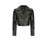 Leather Company Women's Short Leather Jacket Cross Zip Biker Brando Soft Classic - UK 12 - Gold