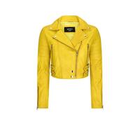 Leather Company Women's Short Leather Jacket Cross Zip Biker Brando Soft Classic - UK 12 - Yellow