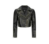 Leather Company Women's Short Leather Jacket Cross Zip Biker Brando Soft Classic - UK 14 - Gold
