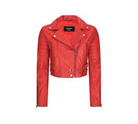 Leather Company Women's Short Leather Jacket Cross Zip Biker Brando Soft Classic - UK 16 - Red