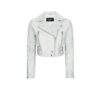 Leather Company Women's Short Leather Jacket Cross Zip Biker Brando Soft Classic - UK 16 - White
