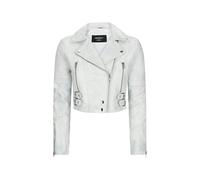 Leather Company Women's Short Leather Jacket Cross Zip Biker Brando Soft Classic - UK 8 - White