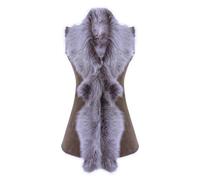 Leather Company Women's Spanish Shearling Sheepskin Toscana Taupe Long Waistcoat Gilet - Medium