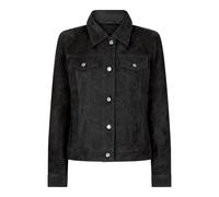 Leather Company Womens Suede Vintage Retro Jeans Jacket Real Leather Short Biker Grease 1980s Classic - Black - Large