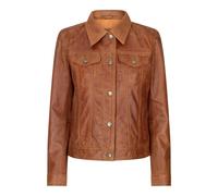 Leather Company Womens Vintage Retro Jeans Jacket Style Real Leather Short Biker Grease 1980s Classic - Tan - X-Small