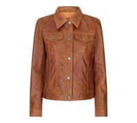 Leather Company Womens Vintage Retro Jeans Jacket Style Real Leather Short Biker Grease 1980s Classic - Tan - 2XL