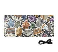 Leather Computer Heated Mouse Pad Retro Badge Rock Hunting Campfire | 80x33 cm(31.5x13 in),Hand Warmer Writing Pad for Computer Table Decor,with 3 Heat Levels & 3 Hours Automatic Shut-Off