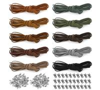 Leather Cord Set - 10 Rolls With 100 Ends for Necklace and Bracelet Jewelry Making (5 m/Roll)