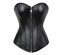 Leather Corset Bustier Boned Zipper Biker Girl Costume Women's Black 2XL