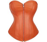 Leather Corset Bustier Boned Zipper Biker Girl Costume Women's Orange 2XL