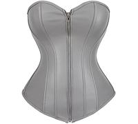 Leather Corset Bustier Boned Zipper Biker Girl Costume Women's silver 2XL