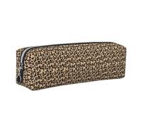 Leather Cosmetic Pouch Bag Pencil Case Portable Cylindrical Pencil Pouch with Zipper,Leopard Print Black Brown Rust and Tan