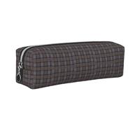 Leather Cosmetic Pouch Bag Pencil Case Portable Cylindrical Pencil Pouch with Zipper,Outlander Fraser Tartan Plaid