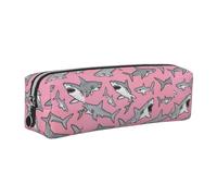 Leather Cosmetic Pouch Bag Pencil Case Portable Cylindrical Pencil Pouch with Zipper,Sharks Nautical Ocean Sea Sea Life Fish